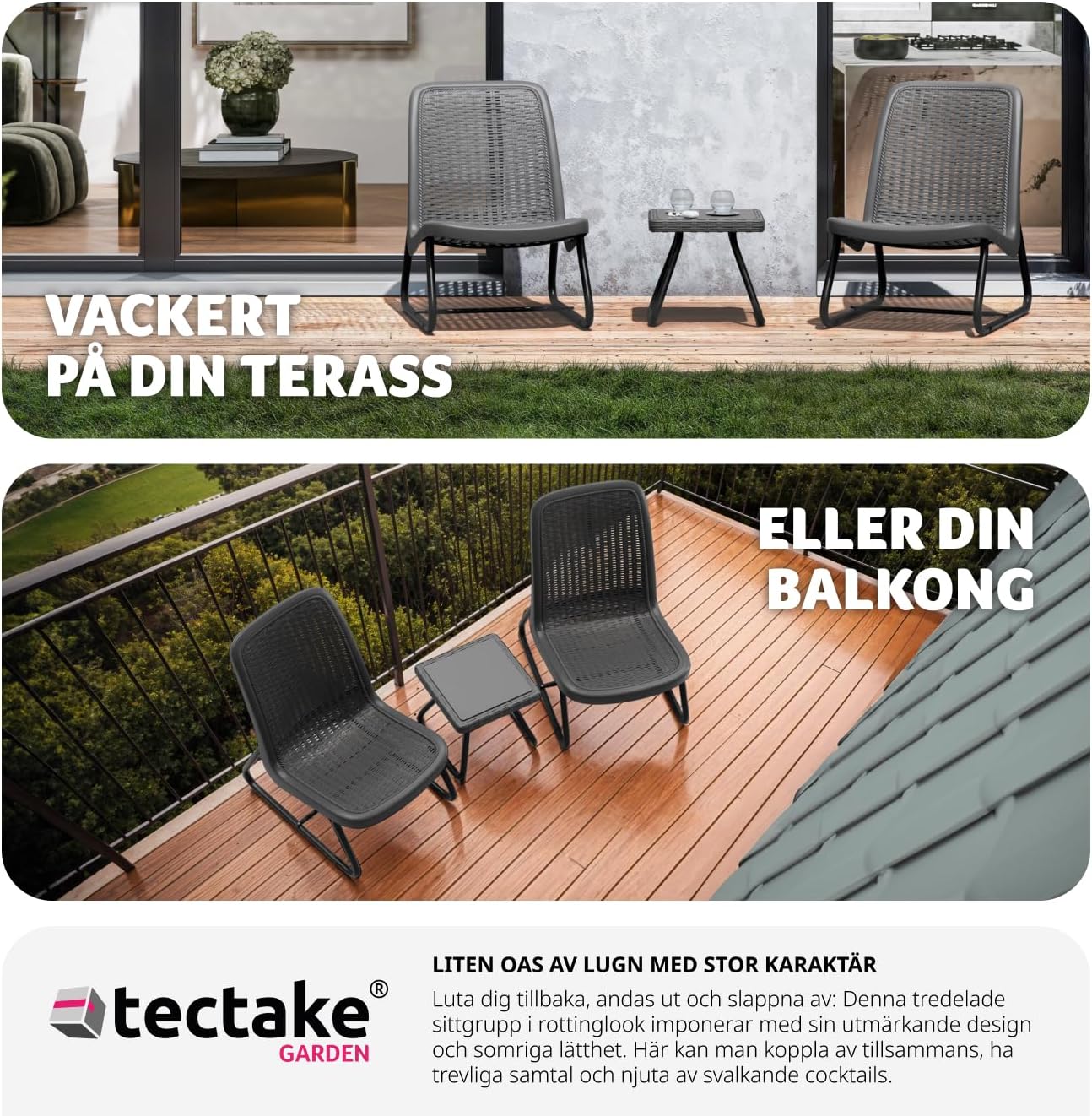 Thumbnail 2 de tectake Modica 405023 sittgrupp för två med rottinglook och sidobord