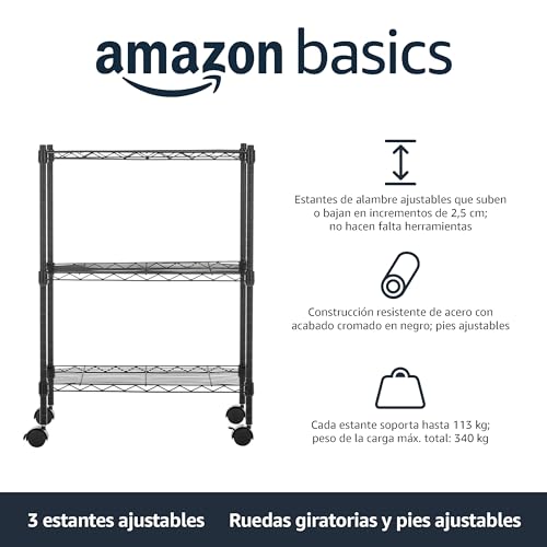 Detalle 2 de Amazon Basics Estantería estrecha con ruedas y altura ajustable🛠