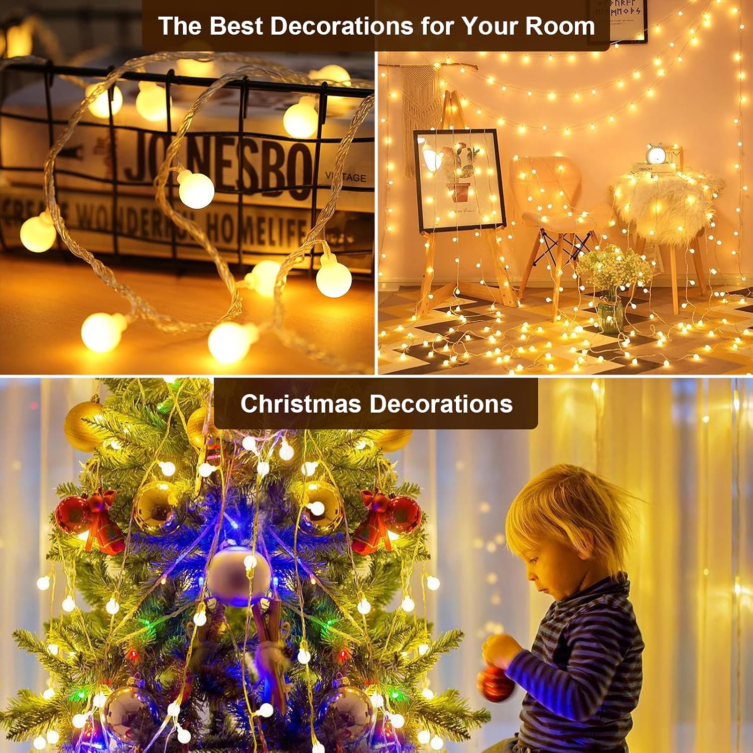 Detalle de Bigzom TZWC-5-S-I-A-T-40 USB-lichtsnoer met 40 warmwitte led-bollen