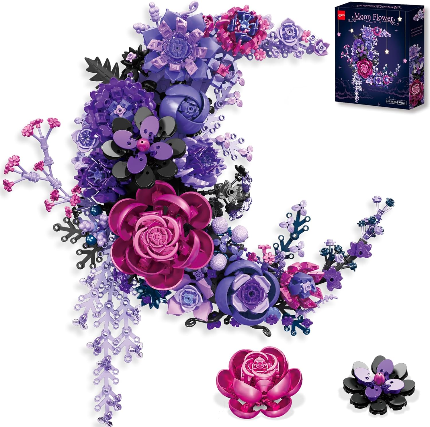 Detalle de Loyratche Purple Moon Flower Building Set: A Lunar Floral Display Compatible with LEGO