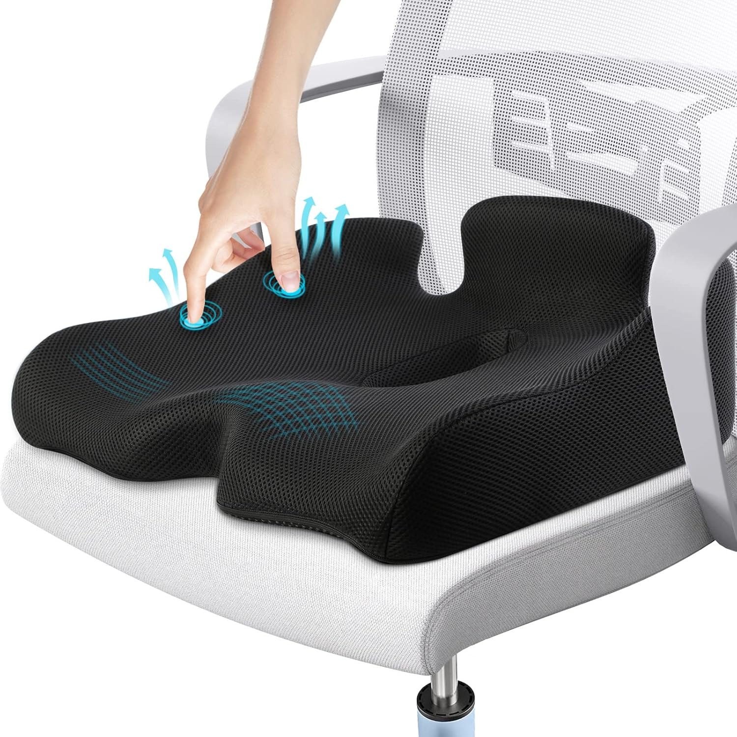 Detalle de Benazcap Memory Seat Cushion for Office Chairs – Firm Coccyx Pad for Sciatica & Back Pain Relief, Black