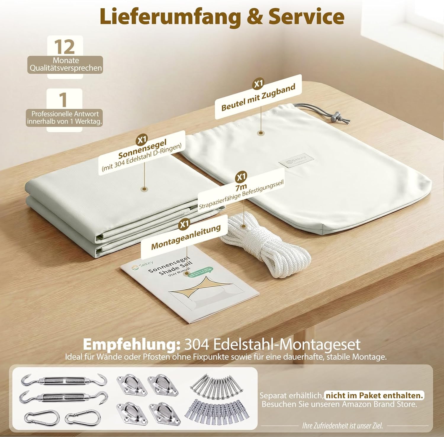 Thumbnail 6 de Sekey Sonnensegel 4x5 m Rechteckig – wasserdicht, UV-beständig und langlebig
