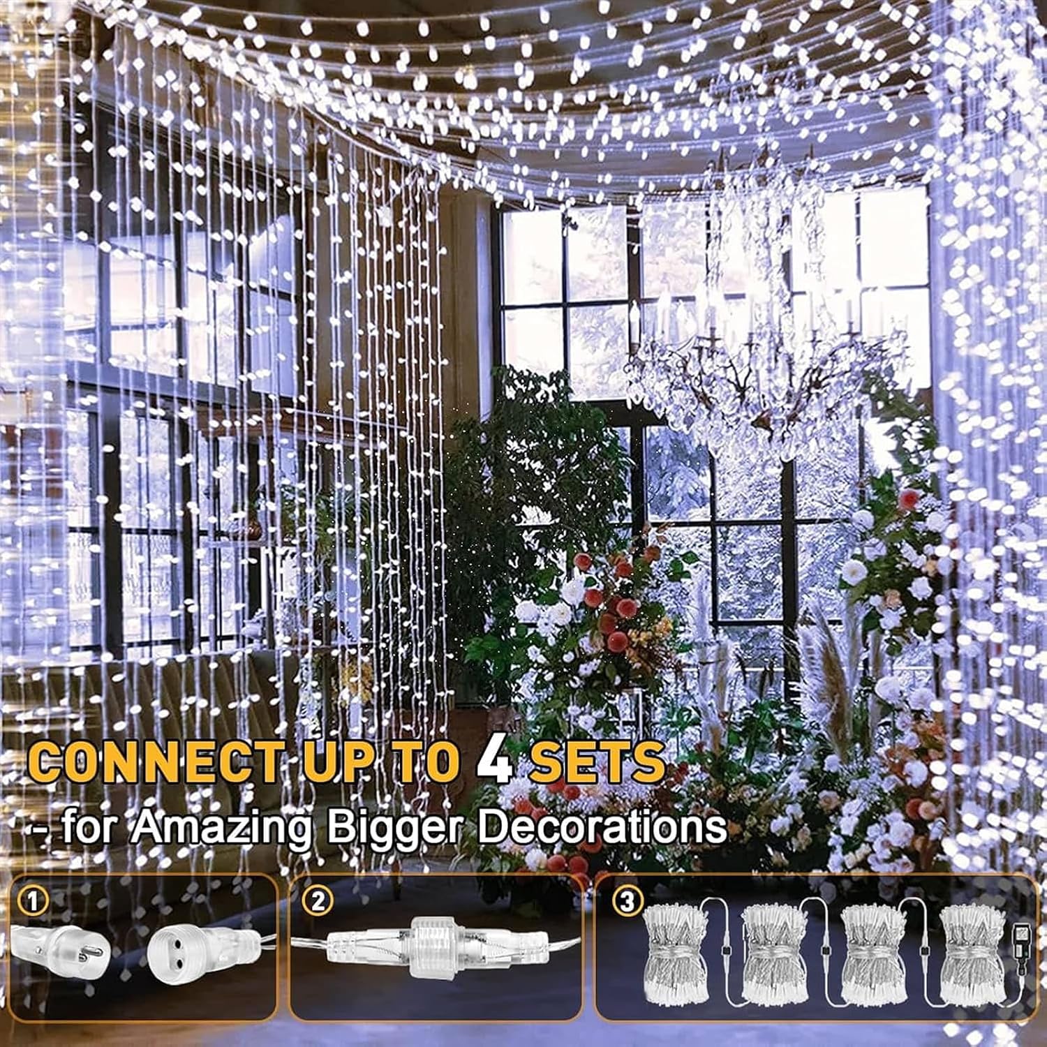 Detalle de yowin Tenda Luminosa Natale 300 LED 3x3 m con spina, timer e 8 modalità