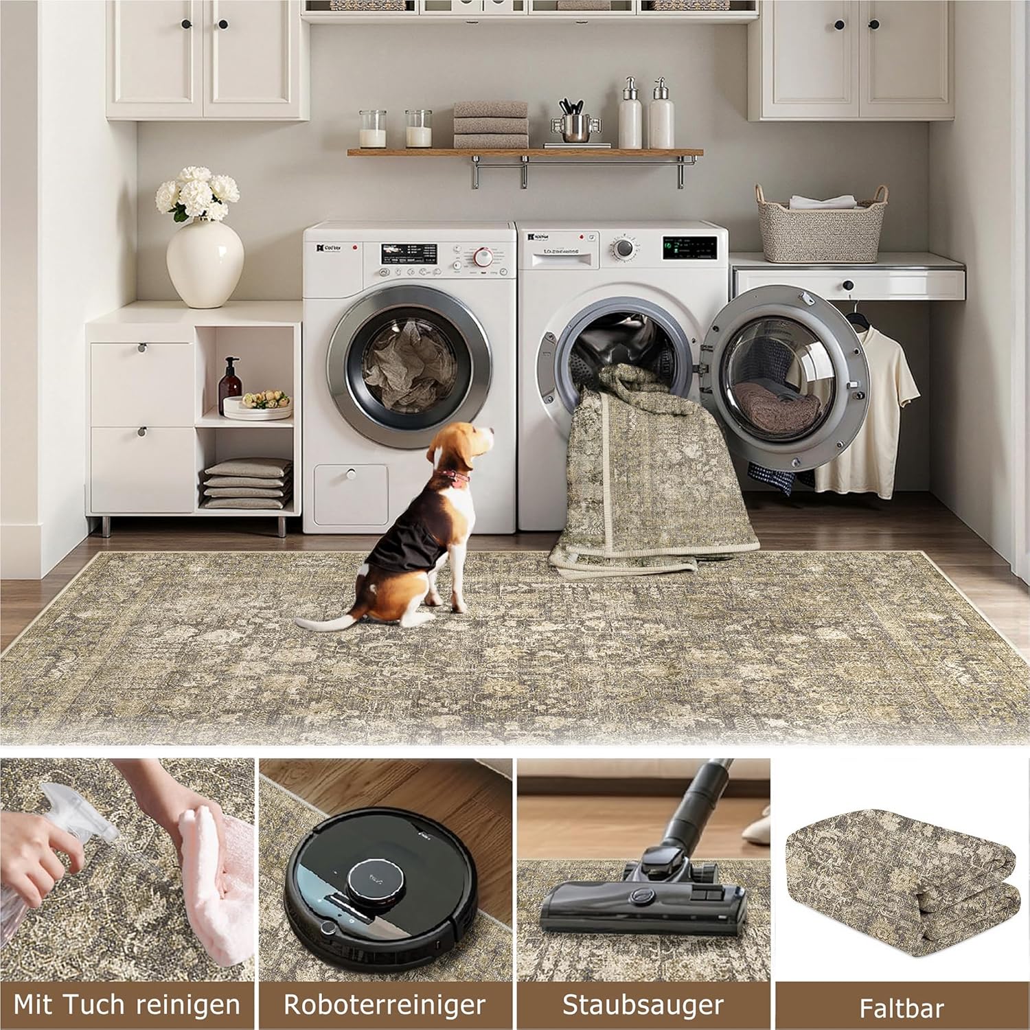 Thumbnail 3 de HUGEAR Vintage brauner waschbarer Teppich 60x90 cm – rutschfest für Flur, Bad & Schlafzimmer