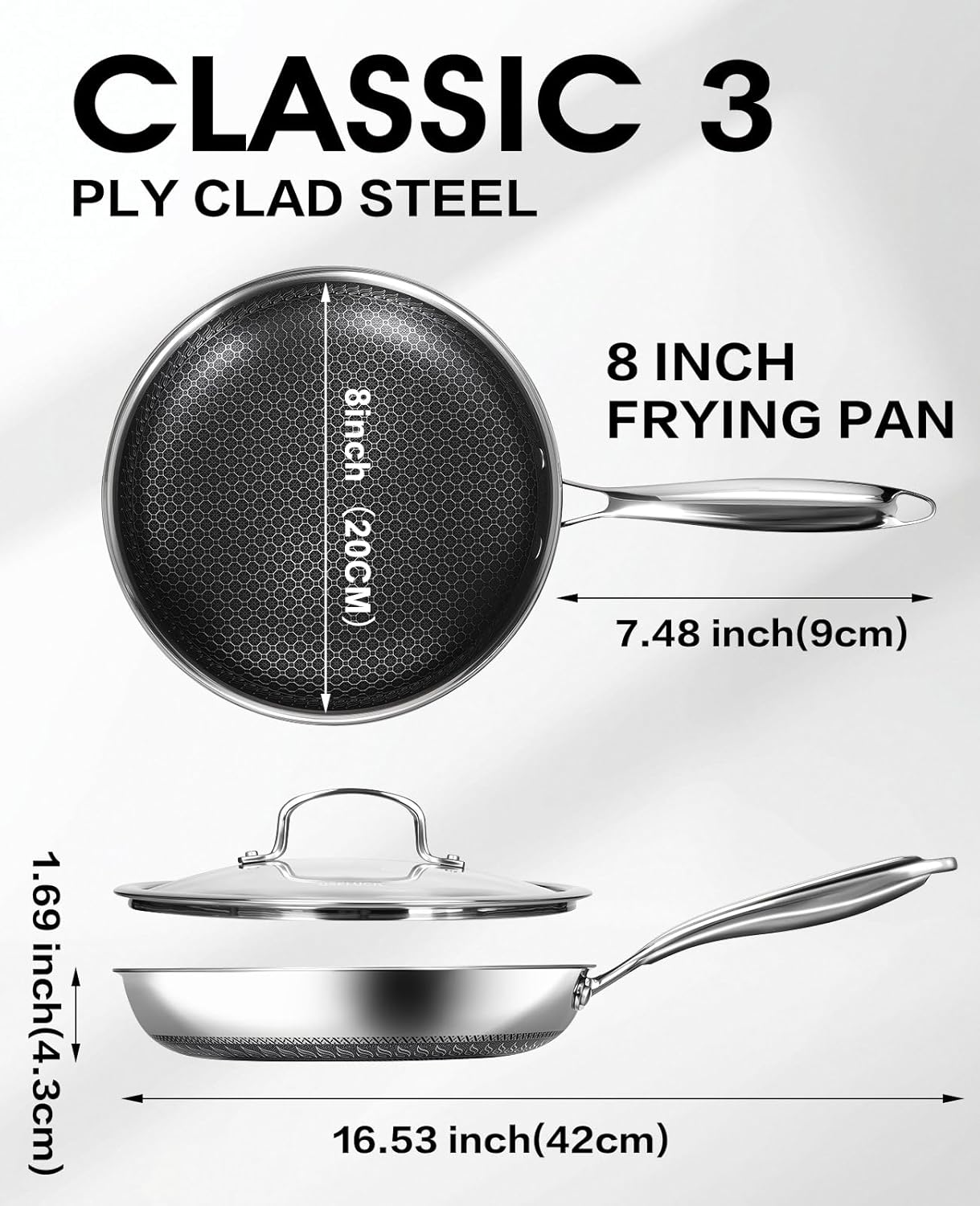 Detalle de USELUCK Hybrid Nonstick 8-Inch Frying Pan with Glass Lid