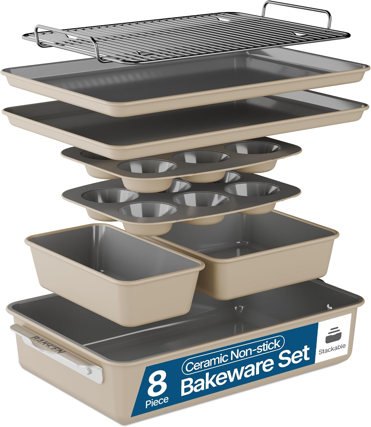 Detalle de Bakken 8-Piece Ceramic Bakeware Set, Oven Safe to 500°F 🍽