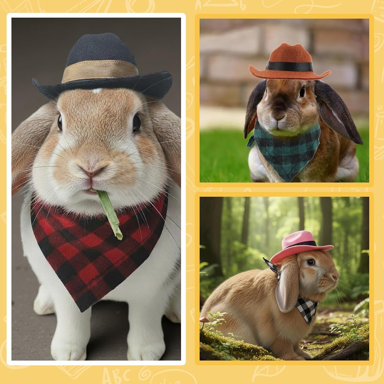 Thumbnail 3 de Cowboy Hat and Bandana Set for Small Pets (Pink) – Cute Costume for Rabbits, Guinea P pigs, Cats & Dogs