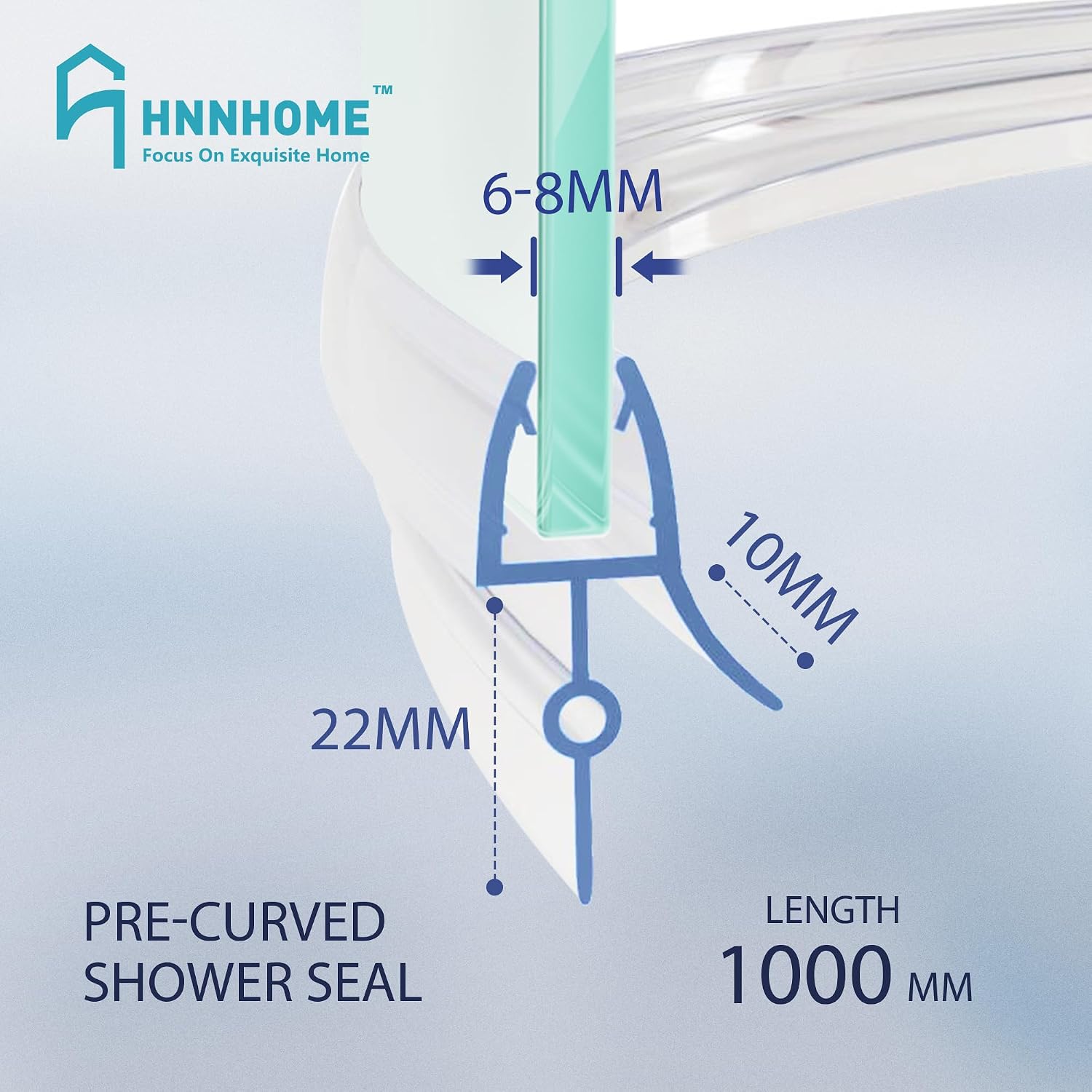 Detalle de HNNHOME 100cm Pre-Curved Bath Shower Screen Seal Strip – Rubber/Plastic, Fits 6–8mm Glass (Curved)