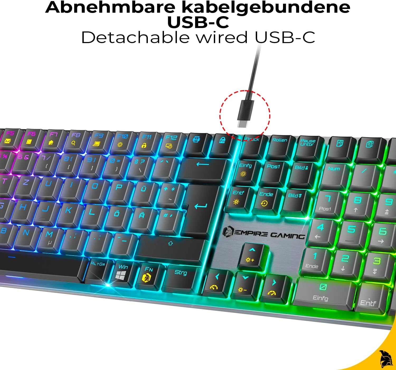 Thumbnail 2 de EMPIRE GAMING K243 – schlanke Low-Profile mechanische Gaming-Tastatur mit MX Red, USB‑C (abnehmbar) & RGB