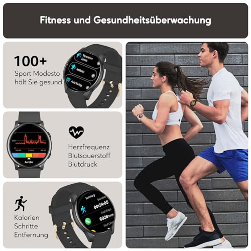 Detalle de AcclaFit Smartwatch Damen Herren – 1,38 Zoll HD-Display, IP68, Bluetooth Anrufe, 120+ Sportmodi, Herzfrequenz, SpO2 & Schlafmonitor