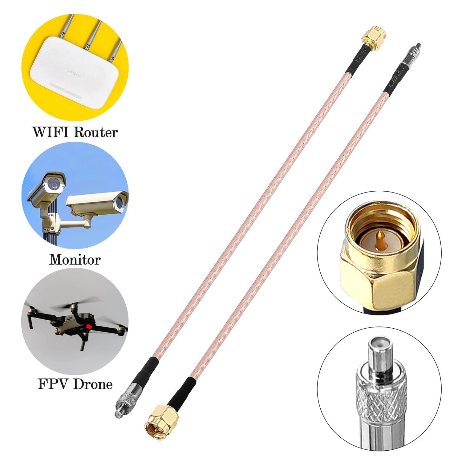 Detalle de Boobrie SMA Male to TS9 Female Adapter Cable (RG316, 15cm) – Low-loss antenna extension, 2-pack