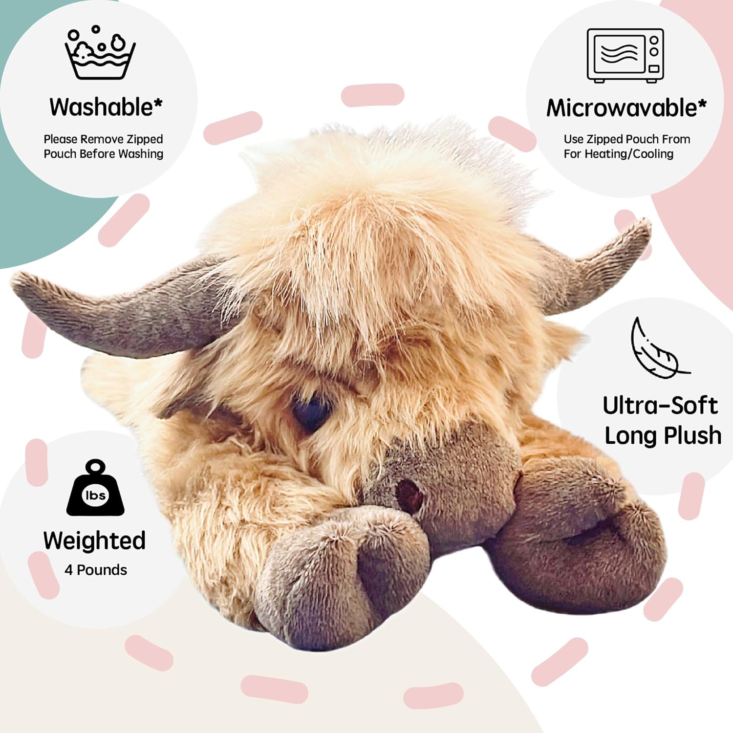 Thumbnail 2 de uoozii 20" Highland Cow Weighted Plush with Unscented Heating Pad