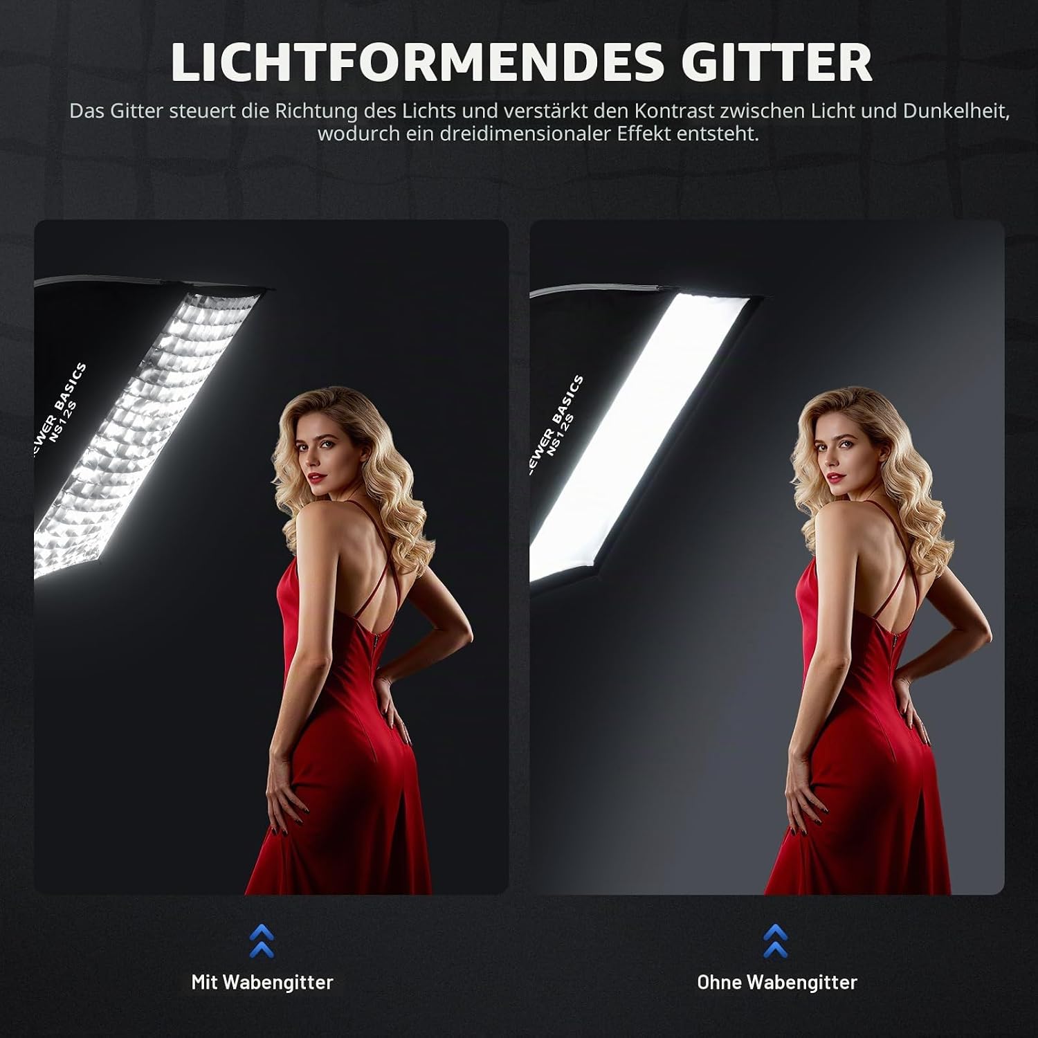 Detalle de NEEWER Basics Rechteckiges Softbox-Set 60 × 90 cm mit Bowens Mount – Schnellaufbau, Diffusoren & Grid
