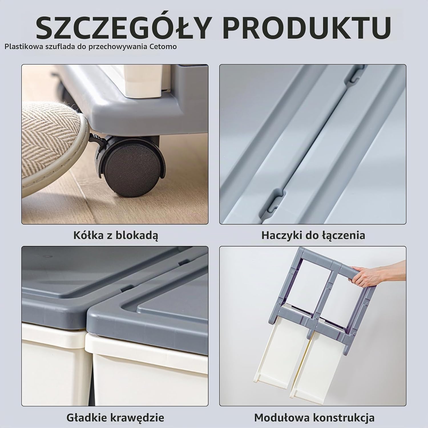 Thumbnail 3 de Cetomo plastikowa szafka z 3 szufladami na blokowanych kółkach, szara
