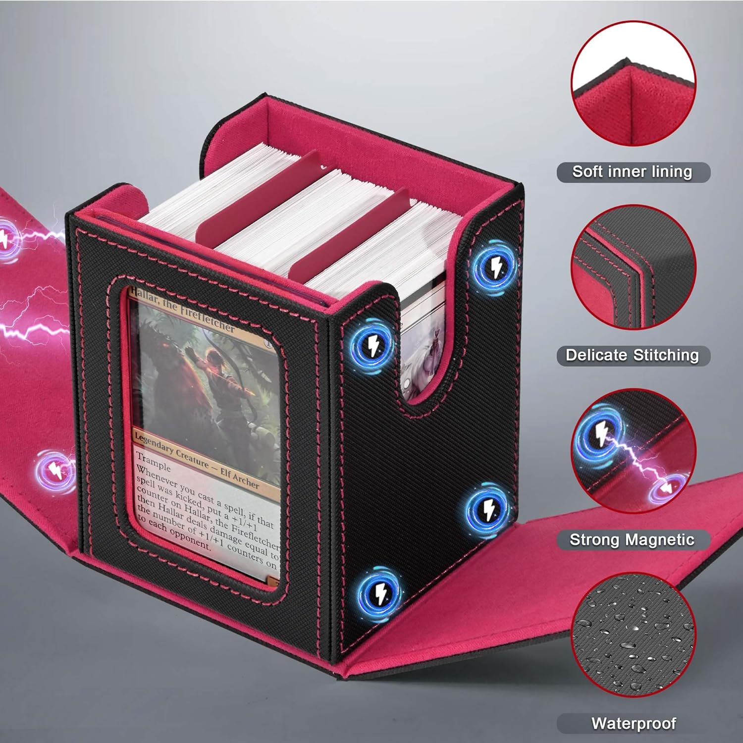 Thumbnail 5 de ZLCA MTG Deck Box mit Commander Display – Premium Aufbewahrung für 100+ Karten (Black&Red)
