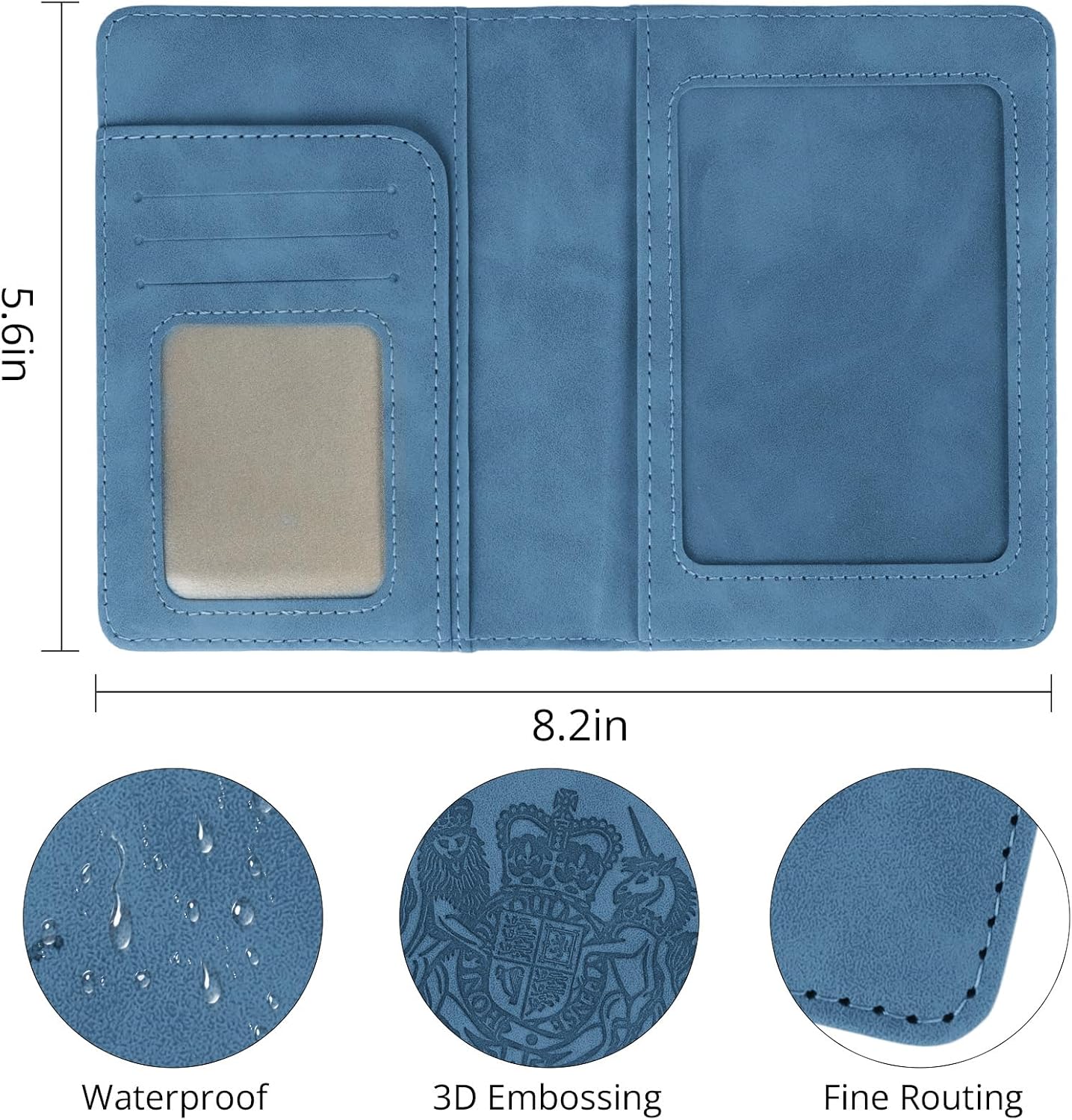 Detalle de Cinocratic RFID-Blocking Passport Holder: PU Leather Blue Wallet for Travel
