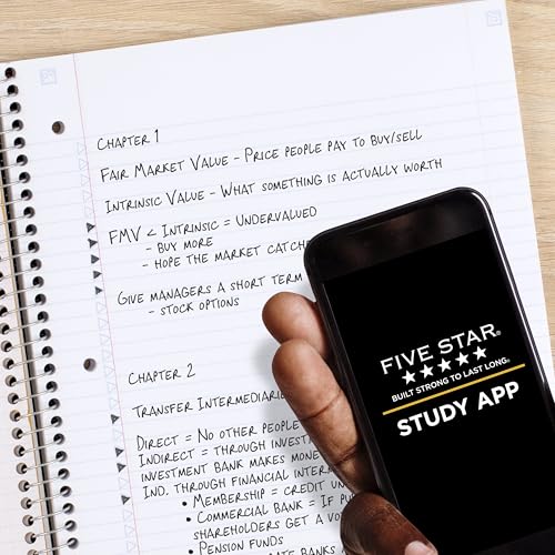 Detalle de Five Star Spiral Notebook + Study App, 4-Pack (100 Sheets, 1 Subject) – College Ruled, Water-Resistant Cover