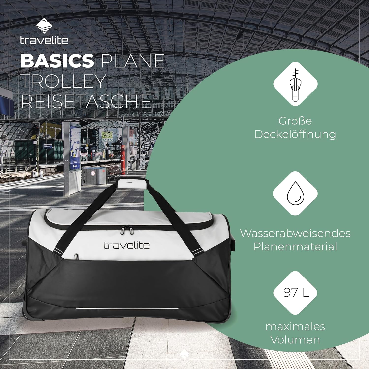 Detalle de Travelite Trolley Reisetasche mit Rollen – 97 Liter, wasserabweisend, 71 cm