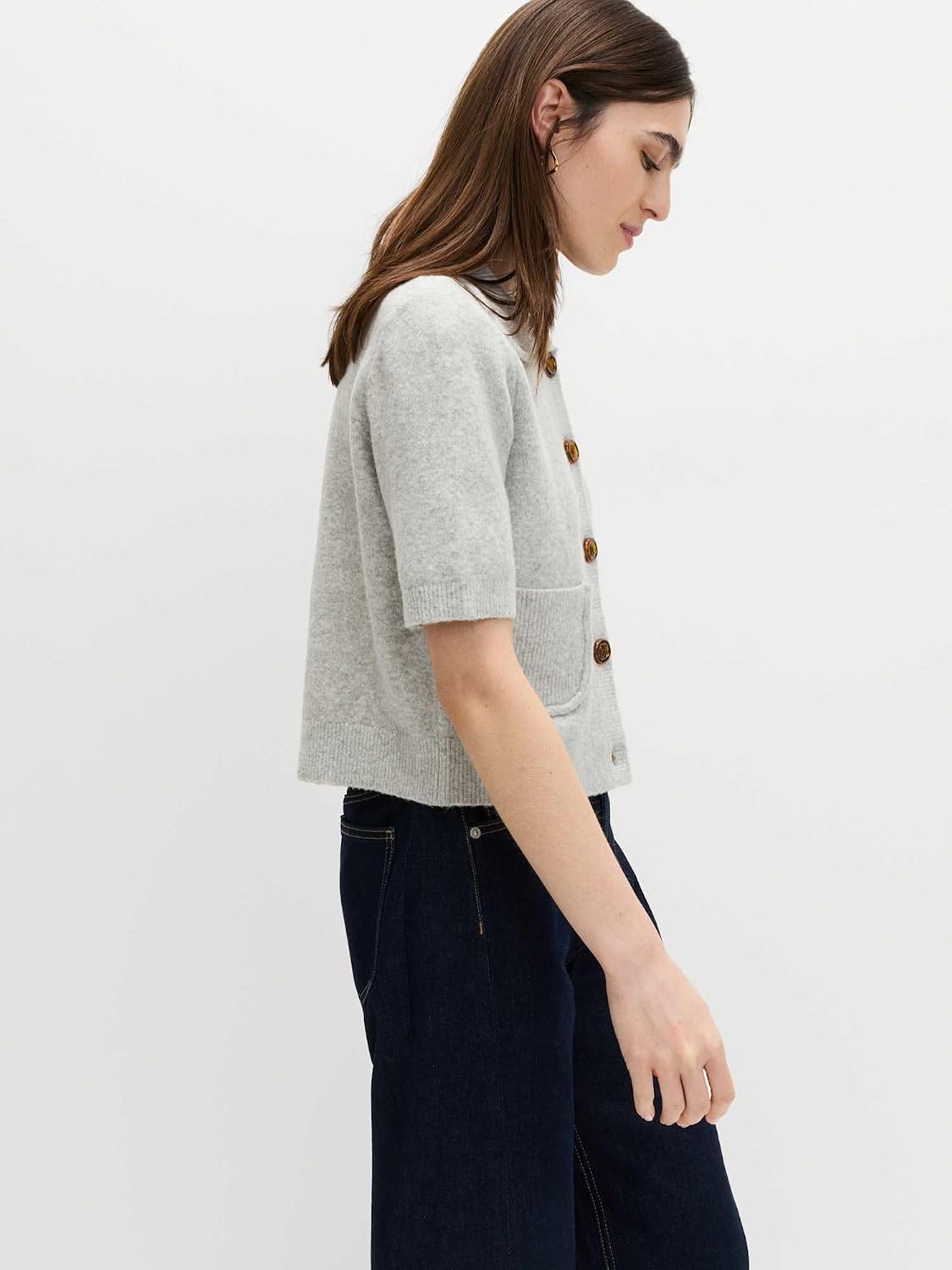 Detalle de Marks & Spencer damesvest met kraag in katoenmix, korte mouwen en cropped lengte