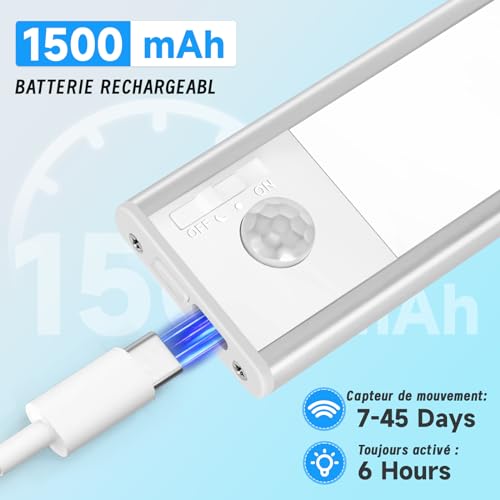 Thumbnail 4 de Reglette LED Sous-Meuble Cuisine 24 cm Haokiang (2 Pack) – Détecteur de Mouvement, 6500K, Rechargeable USB