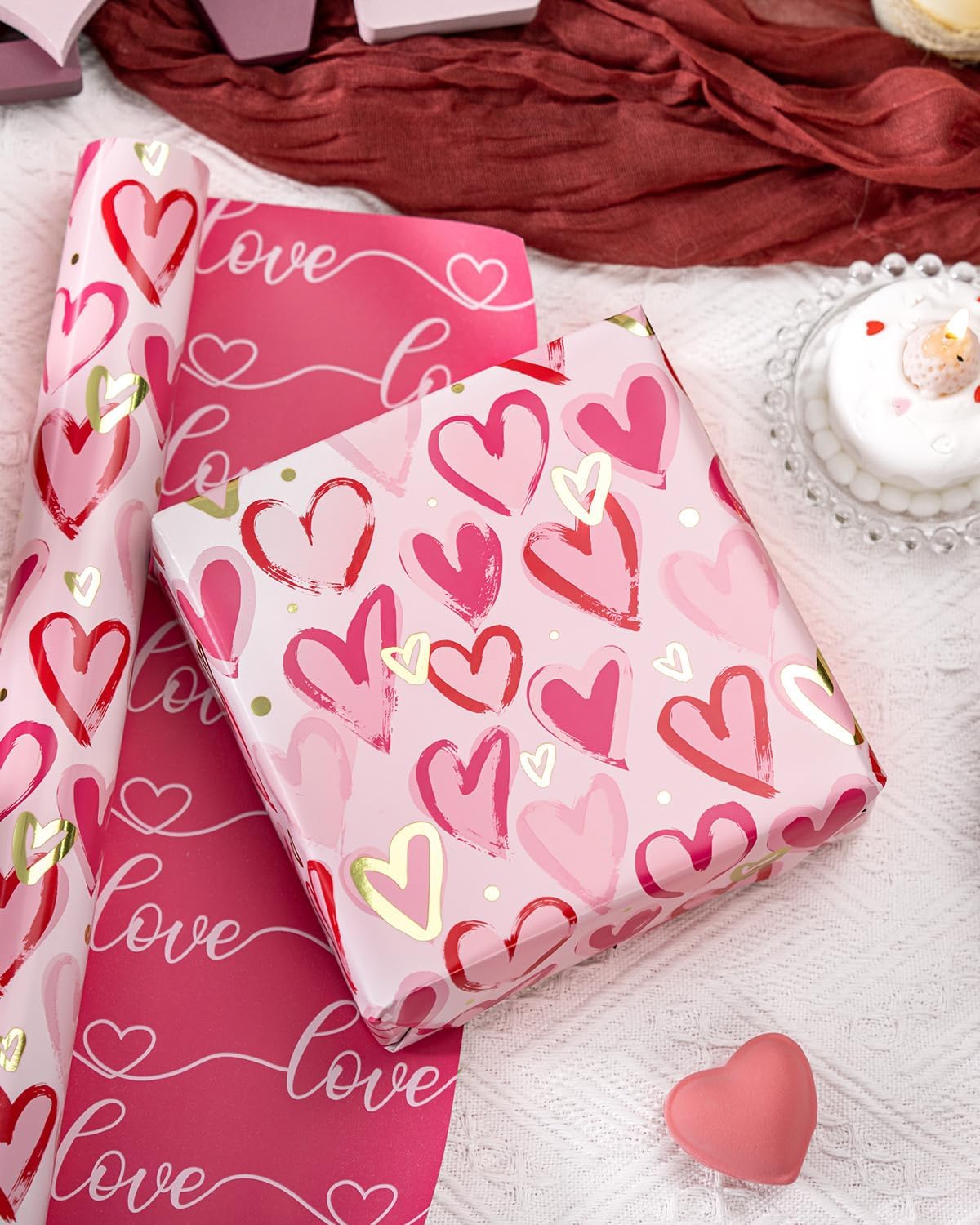 Thumbnail 5 de Wikadlik Geschenkpapier mit rosa Herzen, 43 cm x 10 m – Liebesschrift