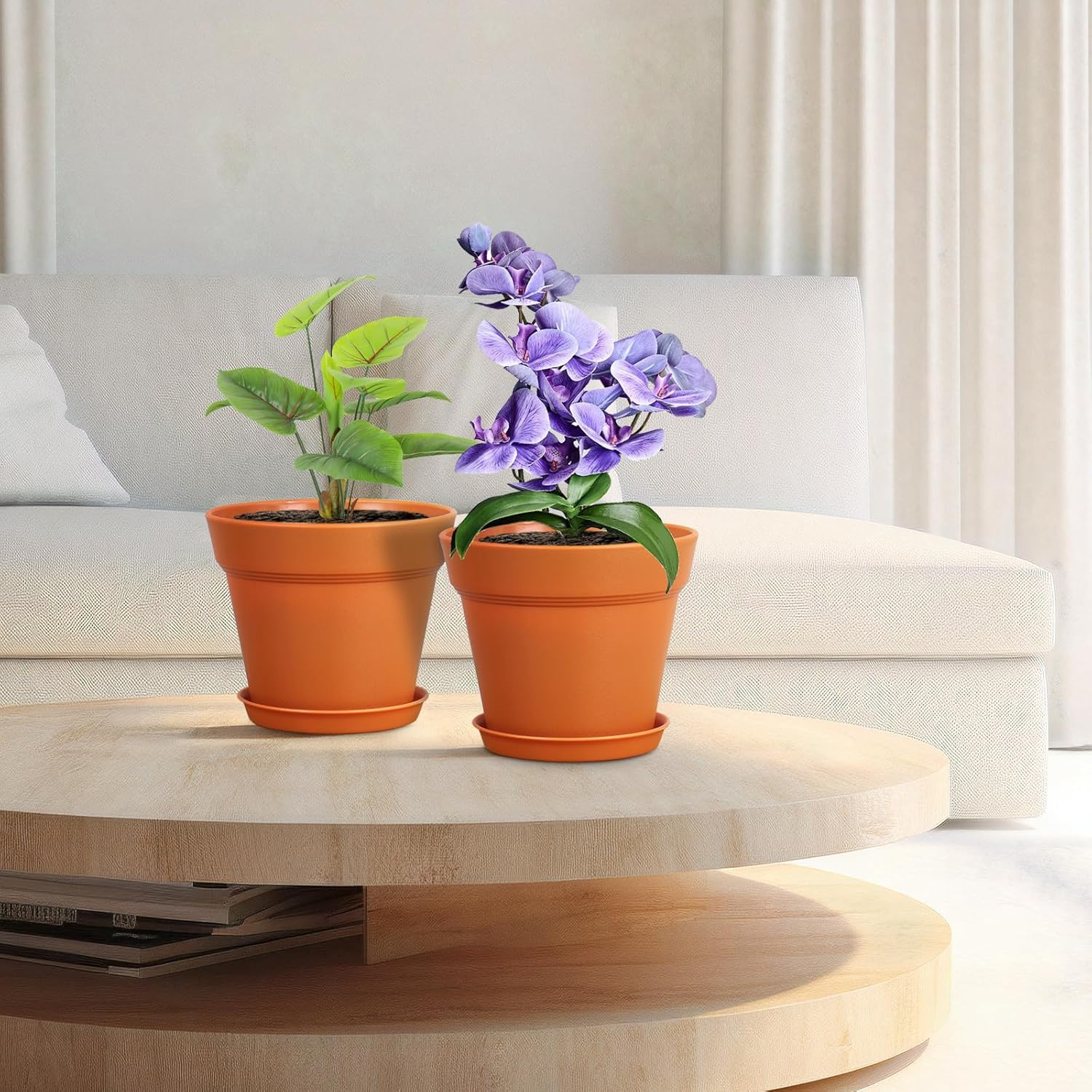 Thumbnail 6 de Homeuouz 8er-Set Blumentöpfe Ø10 cm mit Untersetzer – robustes Kunststoff-Set für Innen & Balkon
