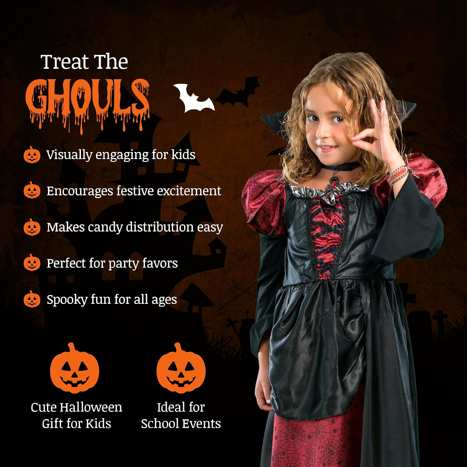 Detalle 1 de Twinkle Bites Halloween Lollipops, 100-Pack, Wrapped Pumpkin & Skull Designs