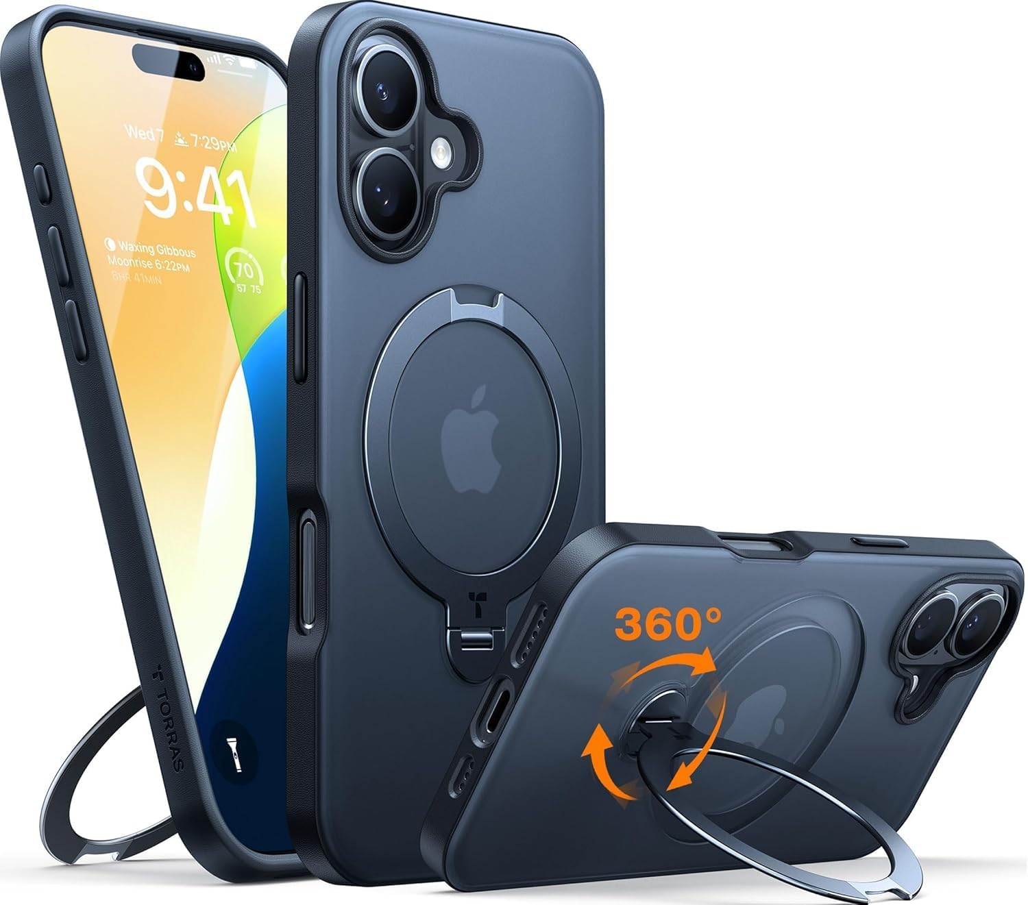 Detalle de TORRAS Ostand Q3 Spin für iPhone 16 Hülle – 360° Magnetischer Unsichtbarer Ständer, Militärschutz, MagSafe kompatibel
