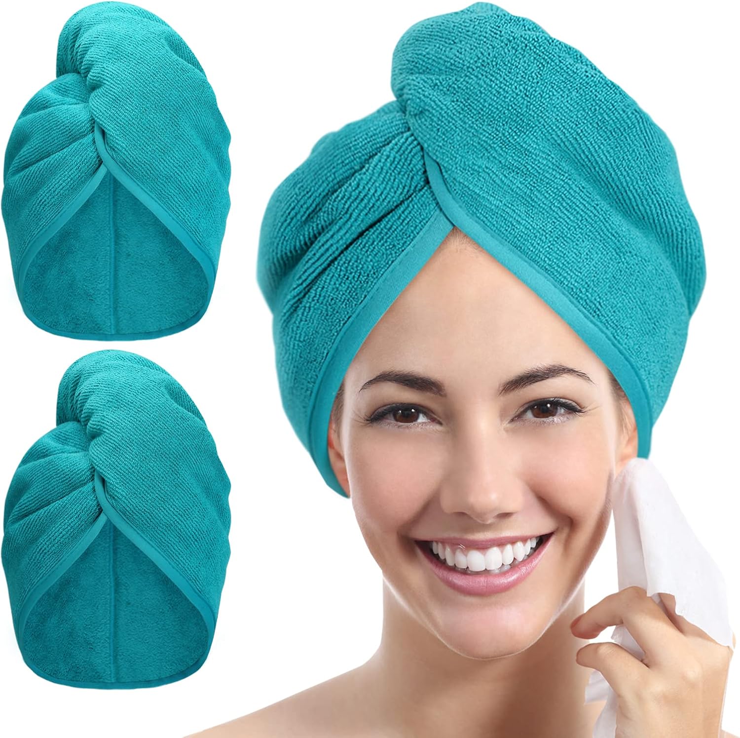 Thumbnail 6 de YoulerTex Mikrofaser Handtuch Haare Turban (2er-Set) – Schnell trocknendes Haarhandtuch mit Knopf für lange Locken