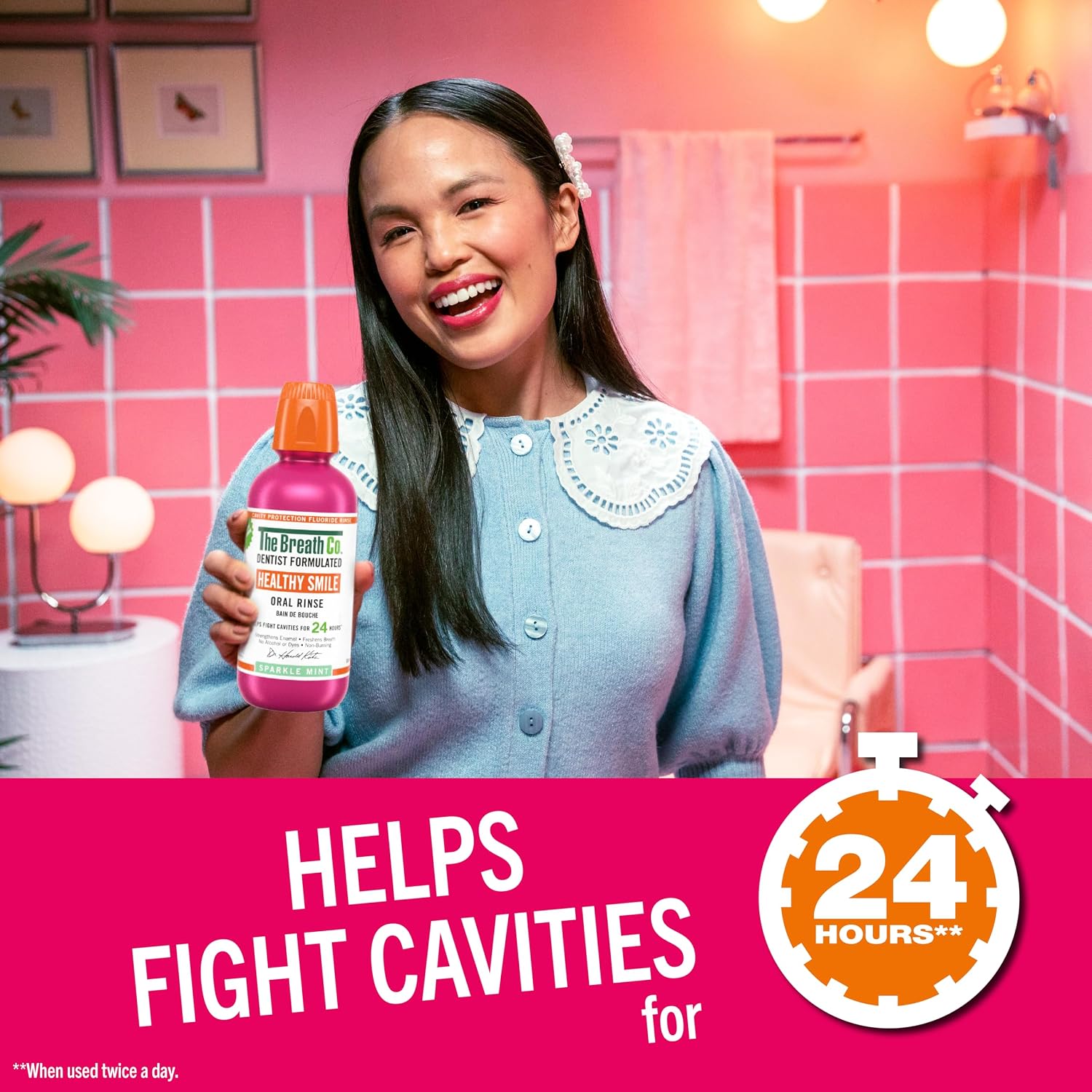 Detalle de The Breath Co. Healthy Smile Mouthwash: Dentist-Formulated Fluoride Rinse (500ml)