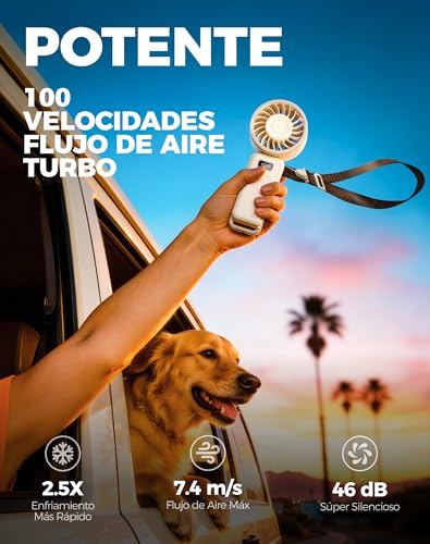 Detalle de Diveblues Ventilador de Mano Turbo Portátil 4‑en‑1 | 7,4 m/s, USB-C, 3600 mAh