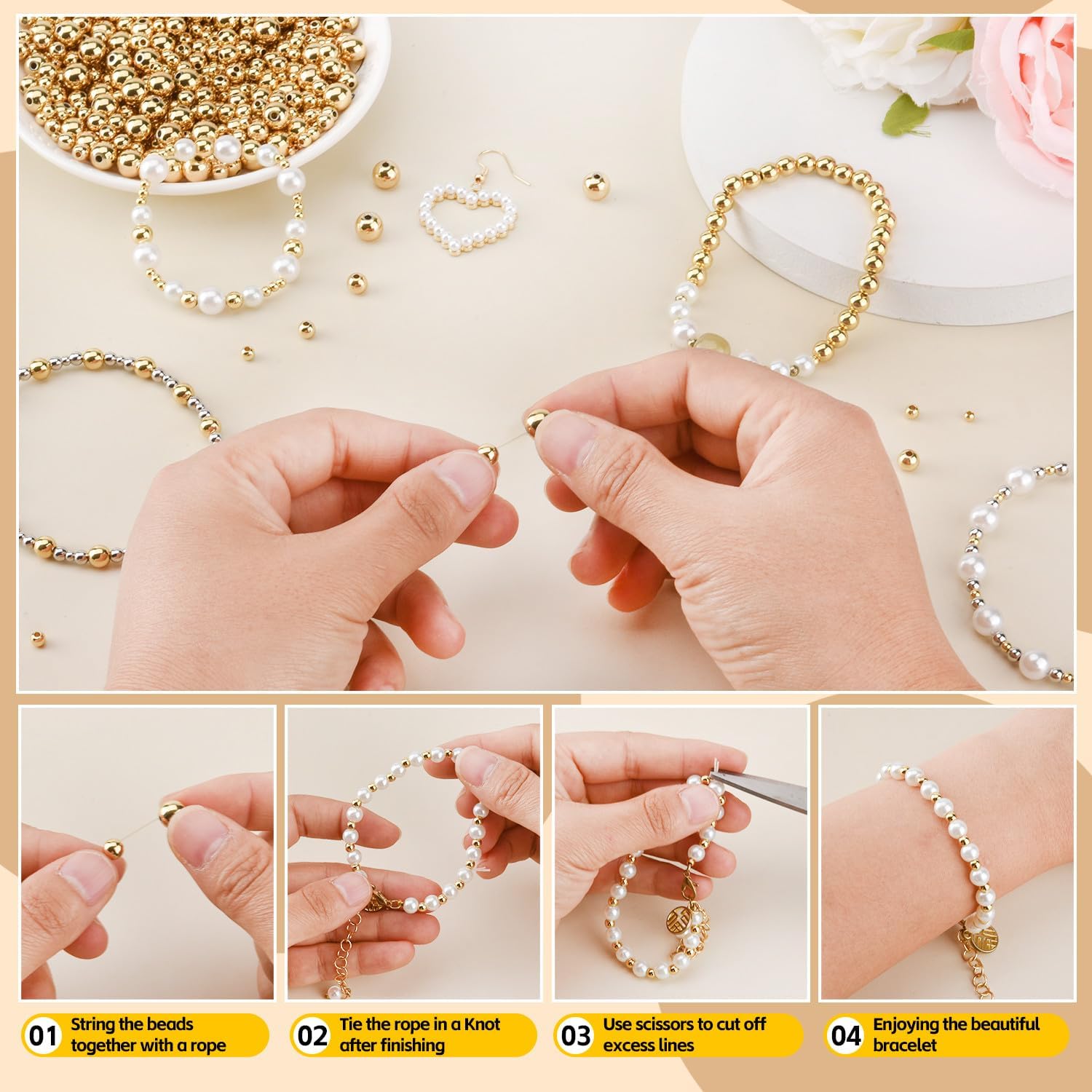 Thumbnail 4 de Gold Spacer Beads, 5 mm