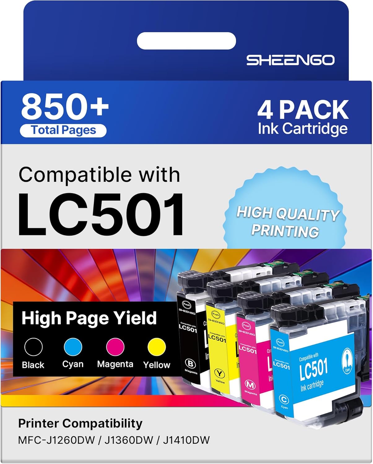 Detalle de SHEENGO LC501 Ink Cartridges, 4-Pack for Brother MFC-J1360DW