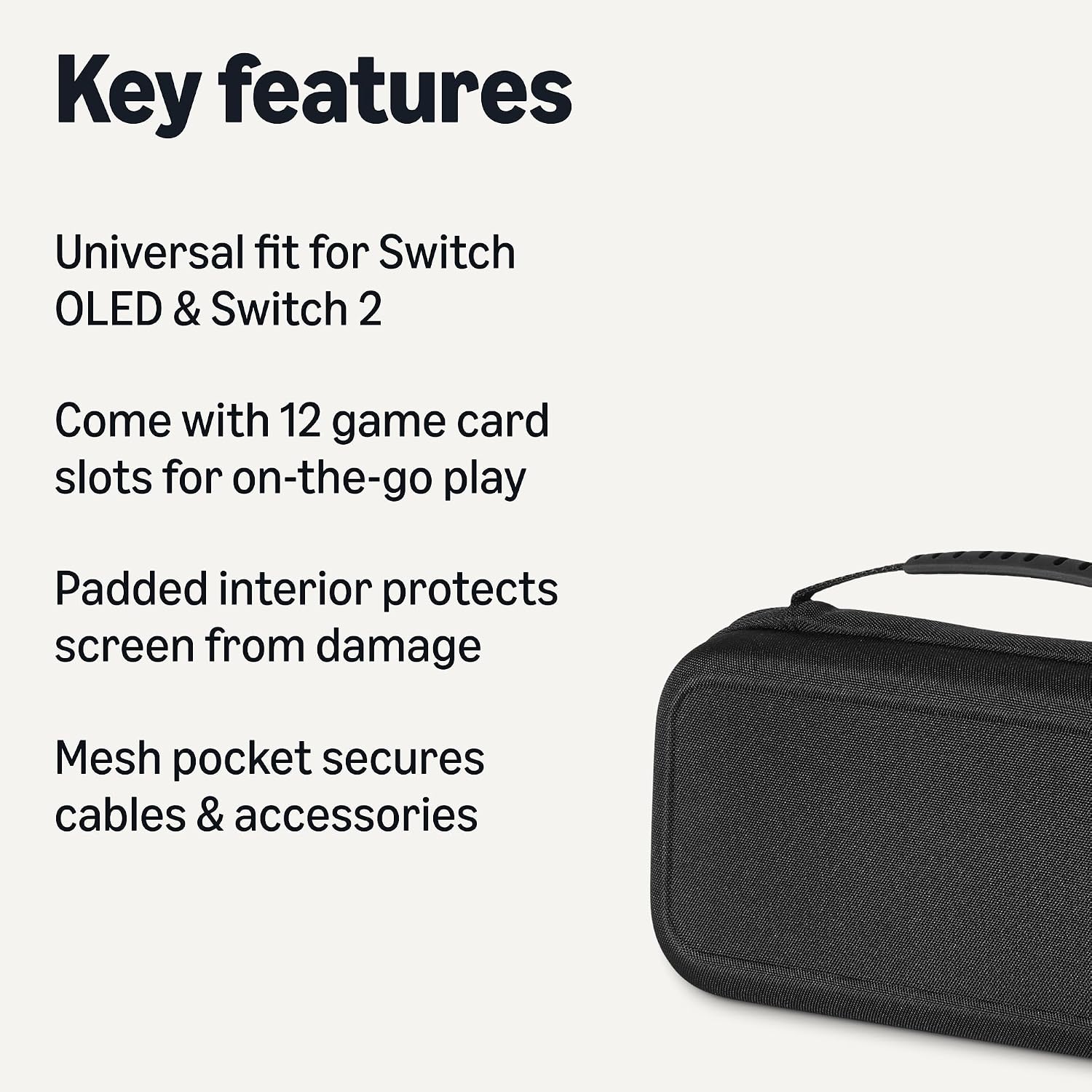 Detalle 2 de Amazon Basics Universal Nintendo Switch Case with 12 Game Card Slots for Switch 2 and Switch OLED