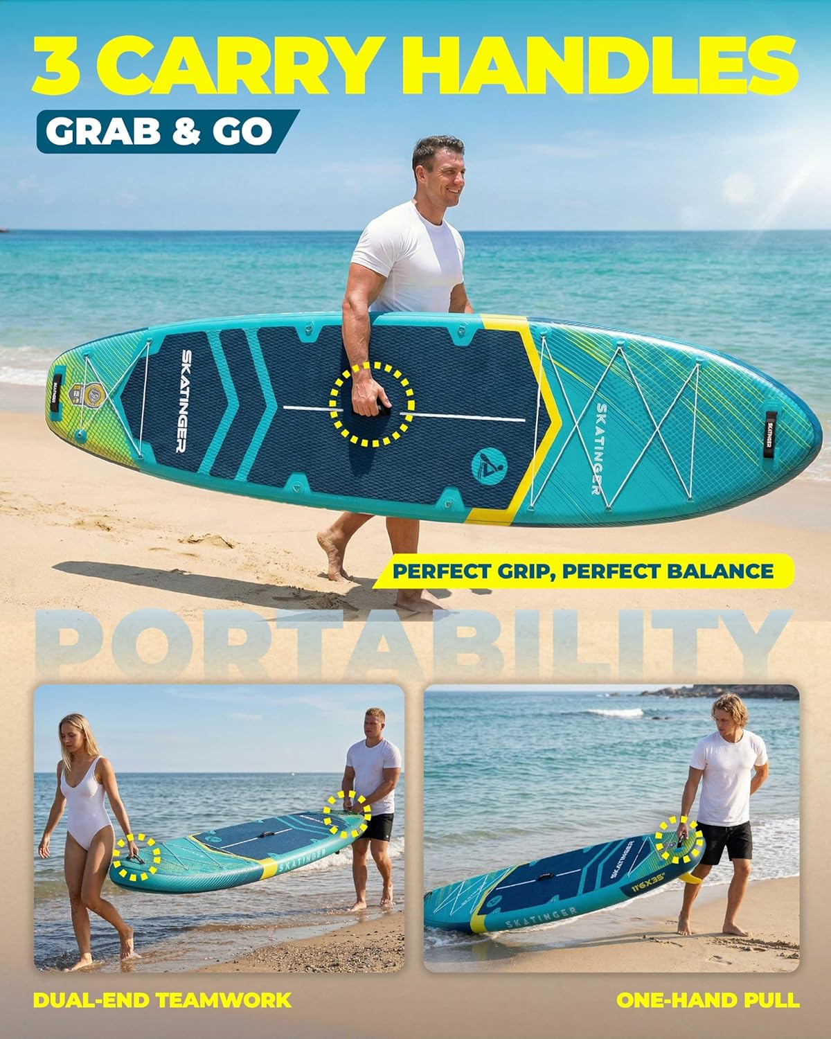 Thumbnail 5 de Skatinger 11'6" x 35" Super Wide Inflatable SUP Board (100L Backpack, US Fin, 450 lb Capacity)