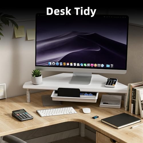 Detalle de ETHU Triangle Corner Monitor Stand Riser with Drawer, White