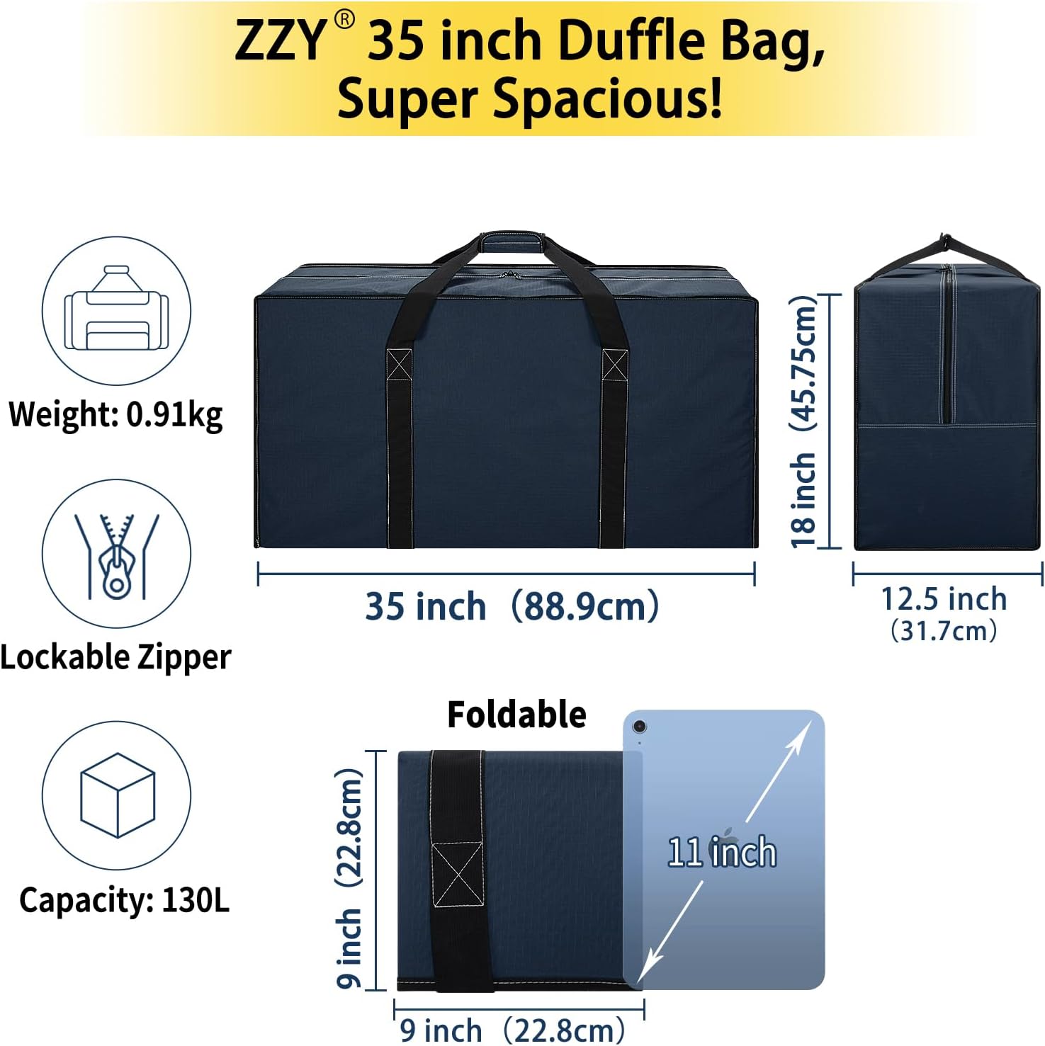 Thumbnail 1 de 130L Extra Large Duffle Bag – 35 inch Holdall, Heavy Duty, Water Resistant & Lockable