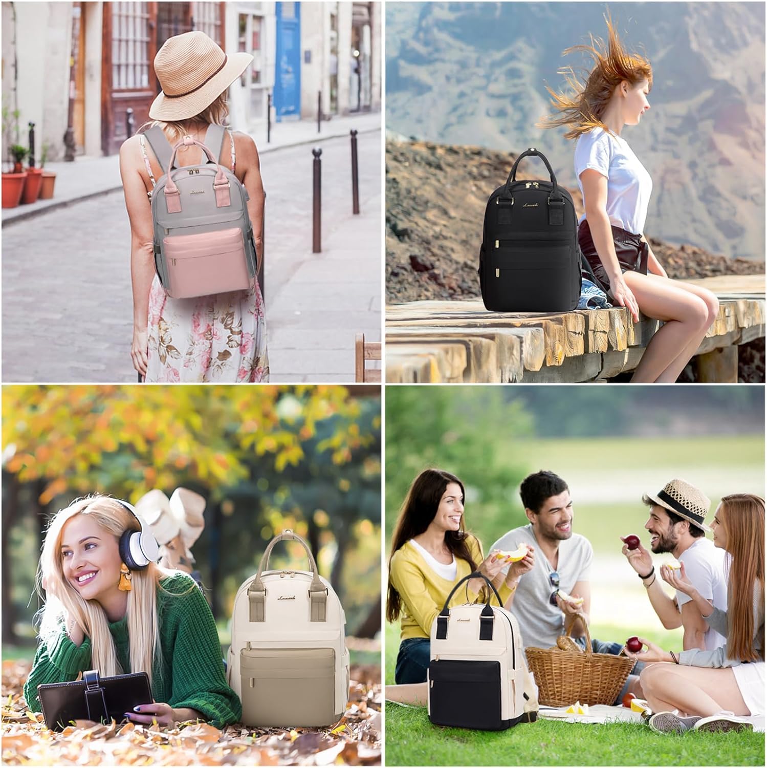 Thumbnail 6 de LOVEVOOK Zaino da donna impermeabile 2 in 1 con porta USB – verde/beige, 13,3 pollici