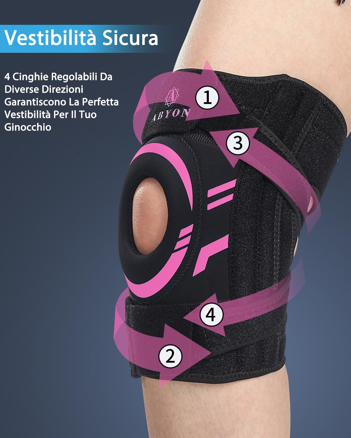 Detalle de ABYON Ginocchiera DSHX-06: supporto regolabile in neoprene per ginocchio, artrite e infortunio