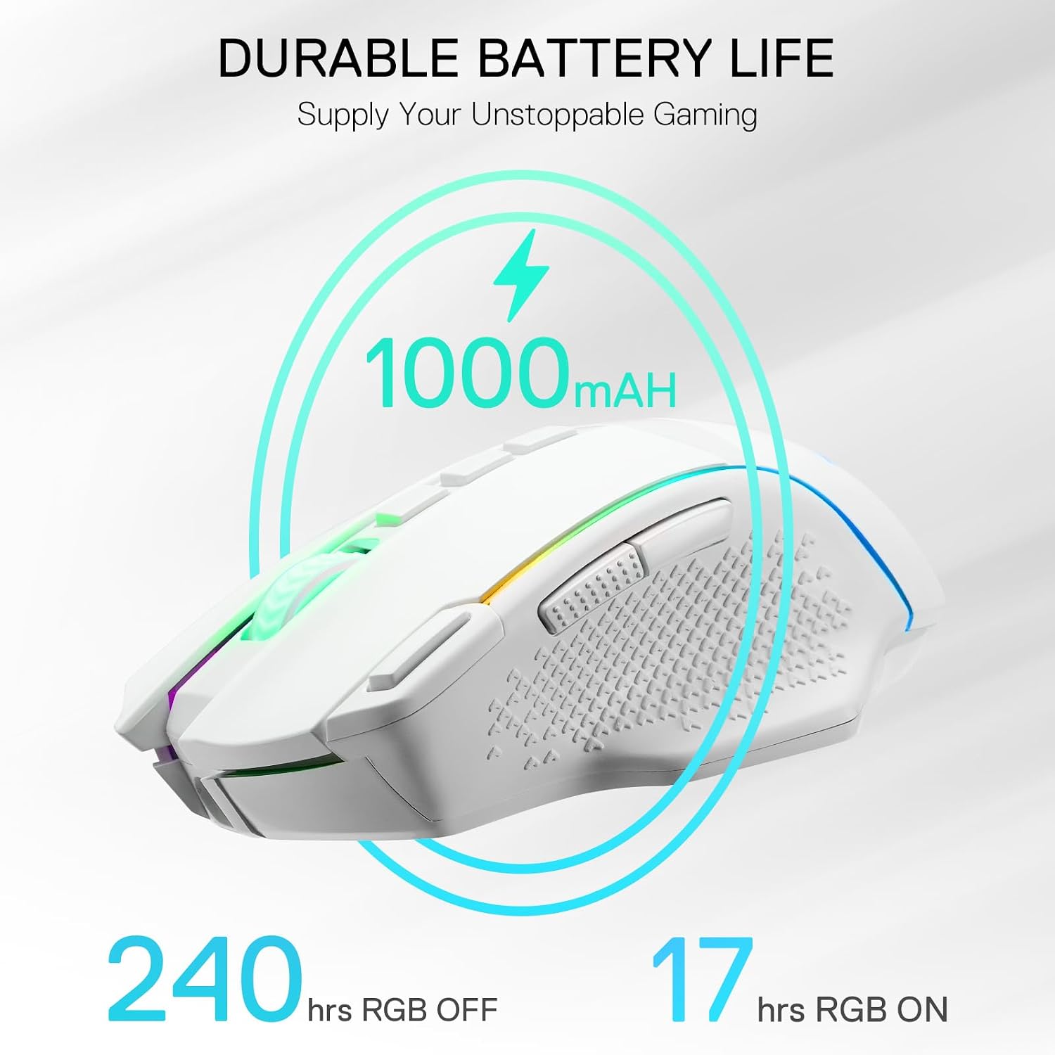 Detalle 1 de Redragon M991 Wireless Gaming Mouse (White) with Rapid Fire key, 9 macro buttons and 26000 DPI