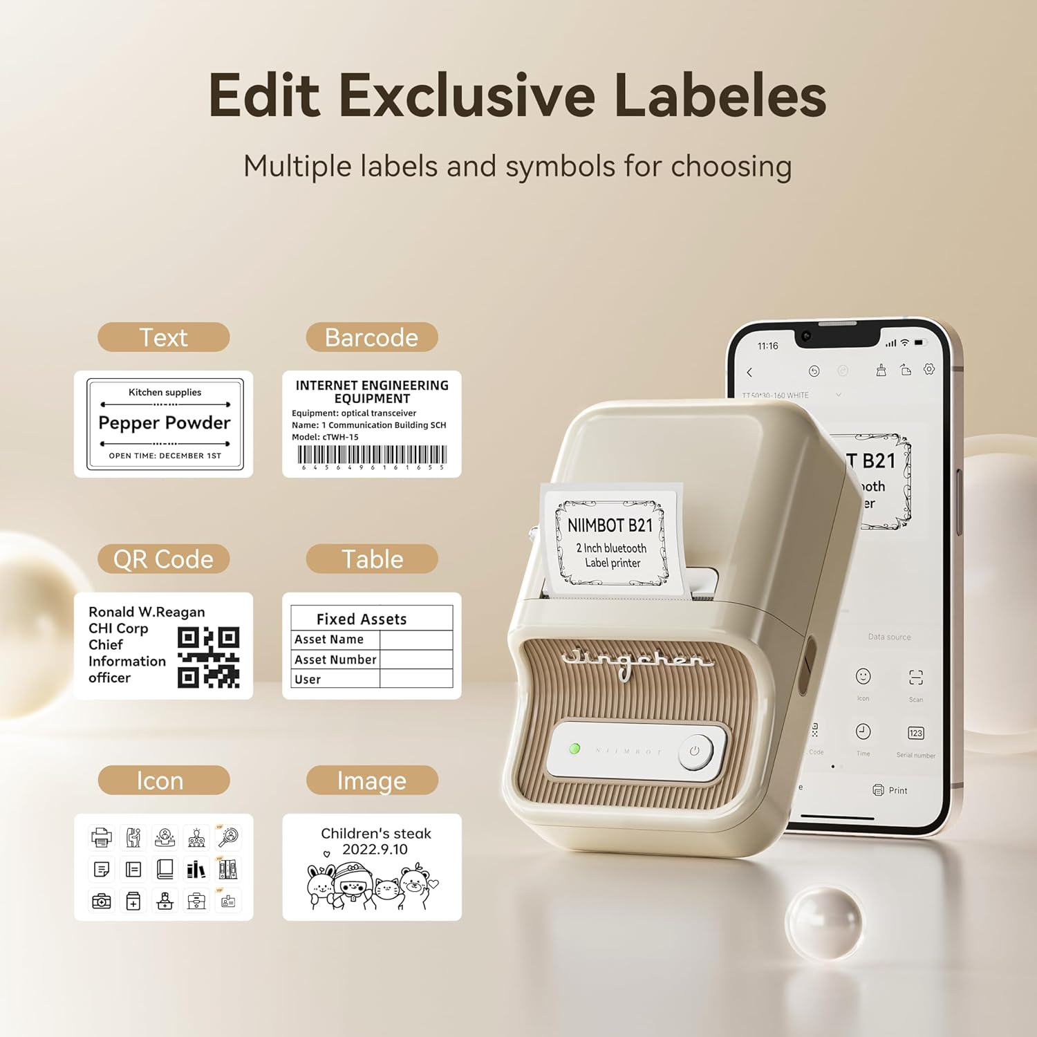 Detalle de NIIMBOT B21 Inkless Bluetooth Label Maker (Milky White) for iOS & Android