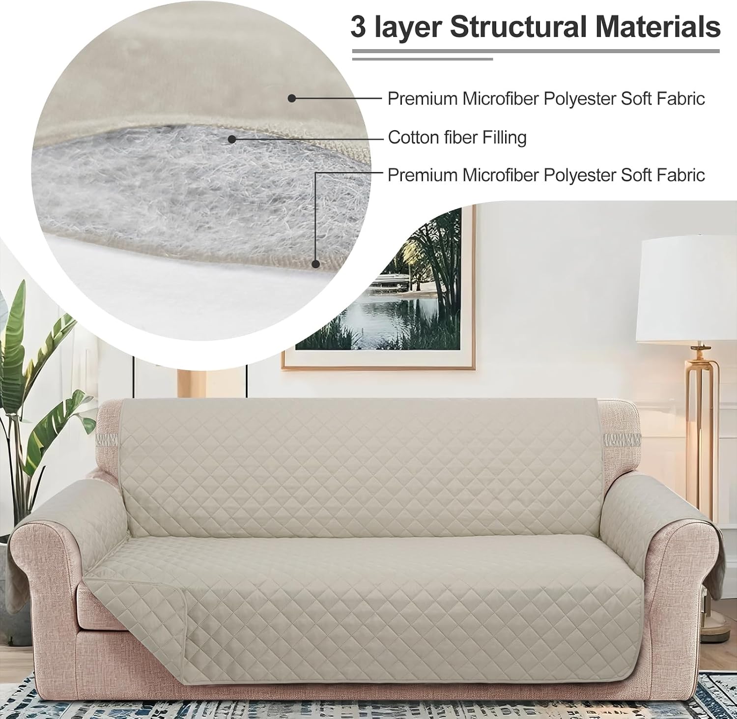 Detalle 1 de Luxshare Home Reversible 4 Seater Sofa Cover 91 Inch Beige ๐