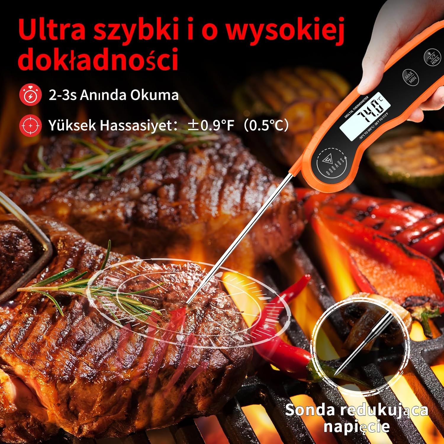 Detalle 2 de DOQAUS CP7 Pro – termometr kuchenny z odczytem w 3 sekundy i podświetleniem