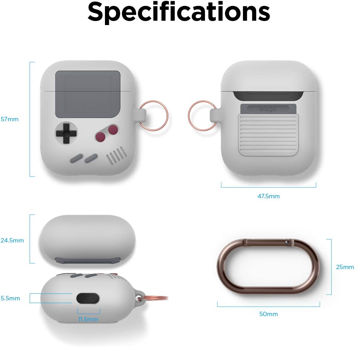 Thumbnail 6 de elago Coque AW5 pour Apple AirPods 1 & 2 (étui style console de jeux gris) avec mousqueton