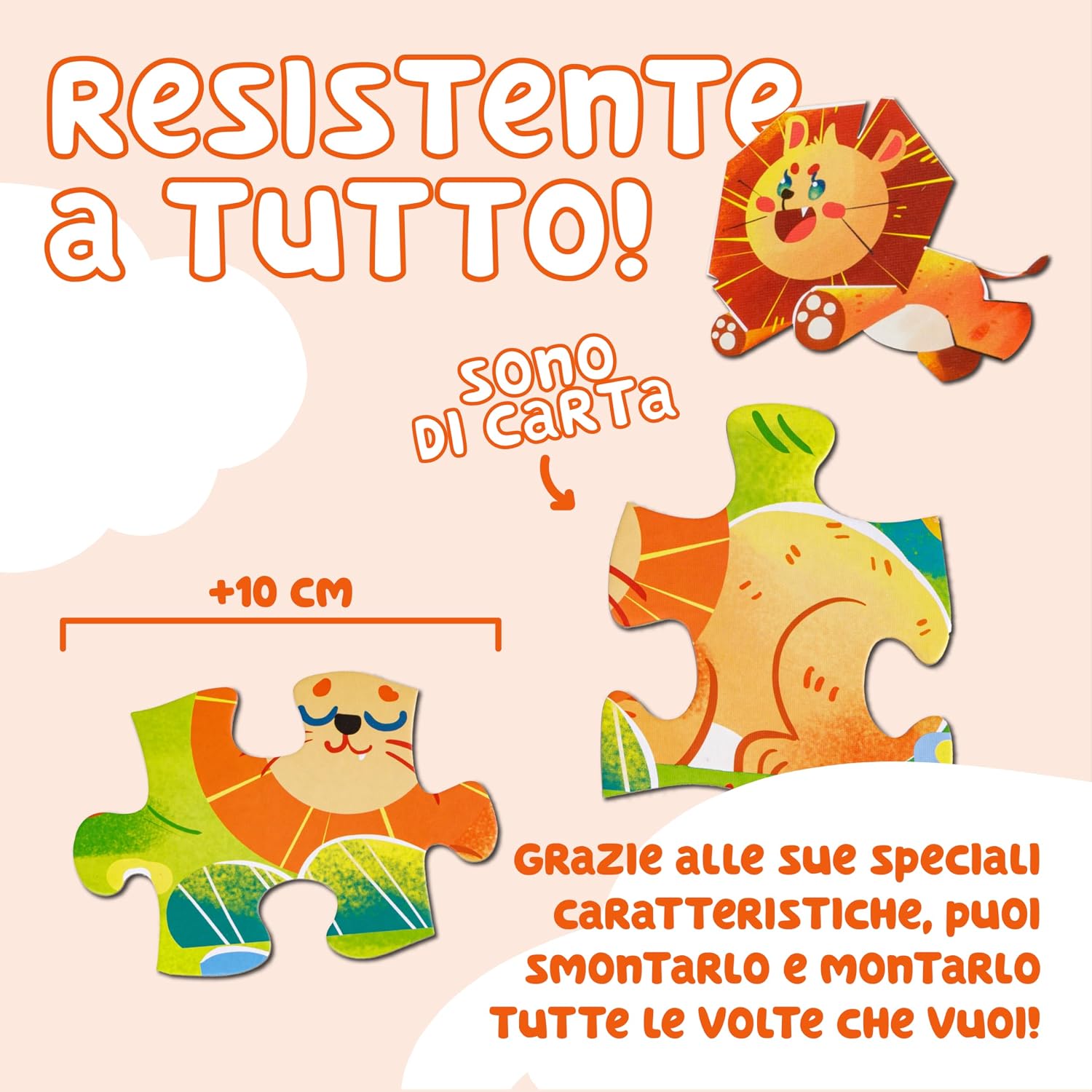Detalle de Baroni Toys Puzzle per Bambini Animal Rally da 72 pezzi (4+) 90x60 cm
