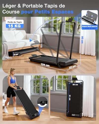Thumbnail 8 de HomeFitnessCode: Cinta de correr plegable con pendiente 8% y 1–10 km/h