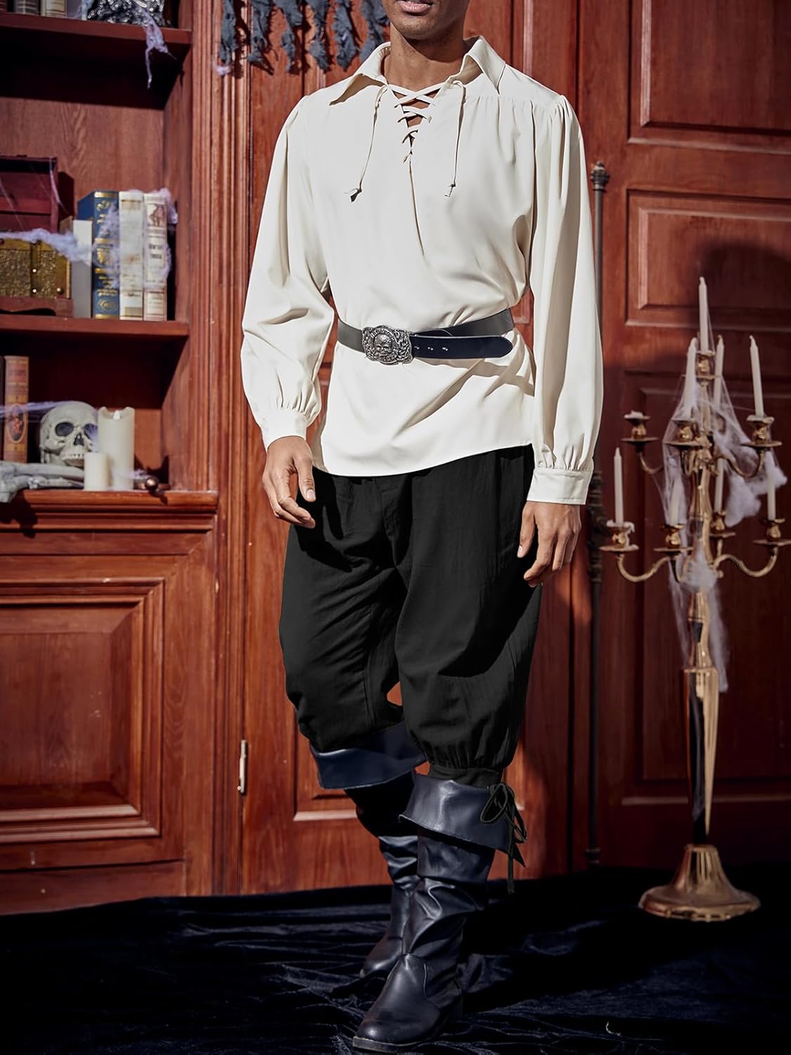 Detalle de Runcati Mens Medieval Ankle Pants - Renaissance Pirate Linen Costume Trousers