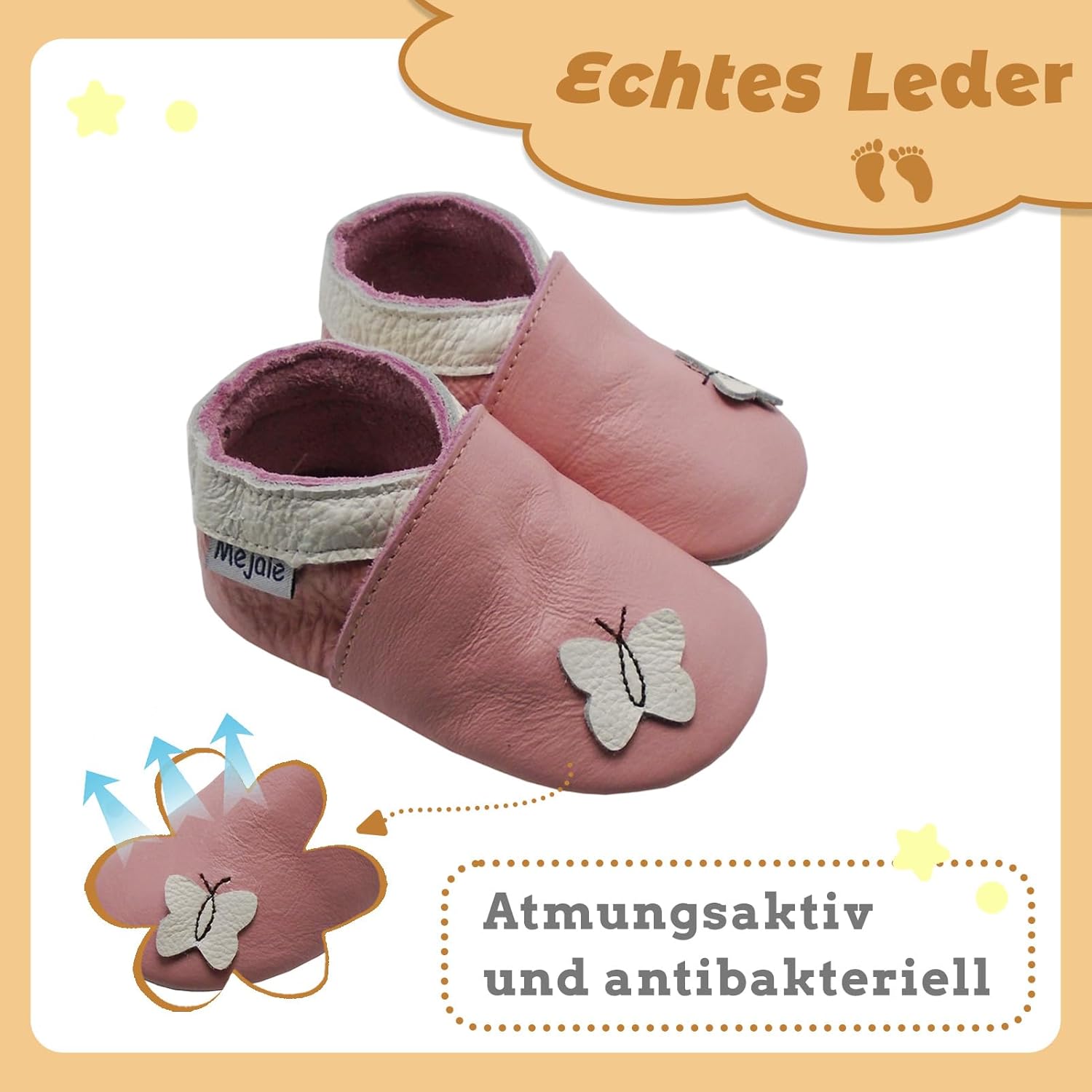 Thumbnail 1 de Mejale Baby-Lederschuhe & Krabbelschuhe aus weichem Leder – flexibel, rutschfest und mit elastischem Knöchelband
