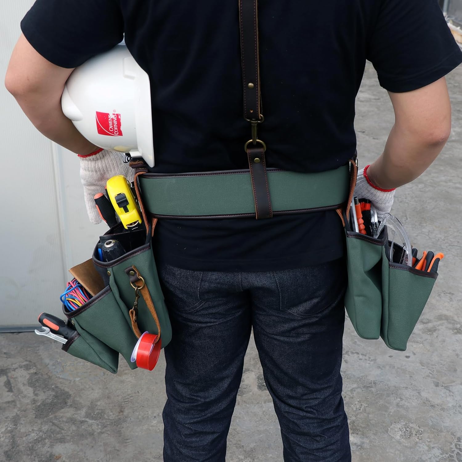 Thumbnail 5 de TourBON Canvas and Leather Apron Tool Belt Pouch – Heavy Duty Storage for Electricians and Carpenters