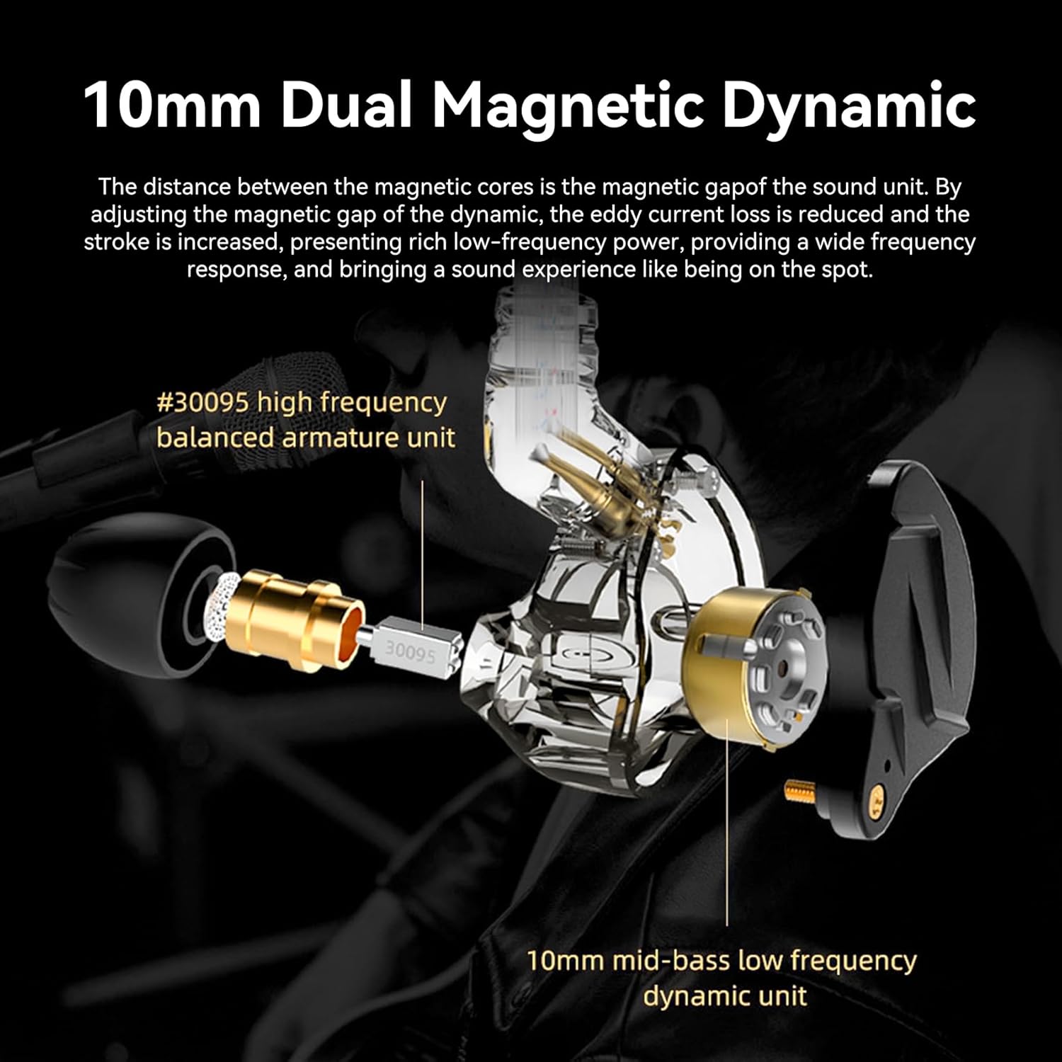Detalle de KZ ZSN Pro X HiFi In-Ear Earphones with 1BA 1DD Drivers, Detachable Cable and Mic (Gold, with Mic)